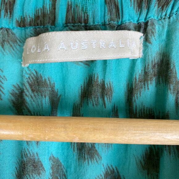 Lola Australia Pacific Midi Dress Size S Turq Green Short Sleeve Animal Cinched - Picture 9 of 14